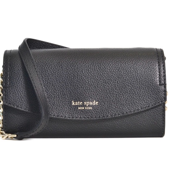 NEW! Kate Spade Eva Wallet On A Chain – Black Pebbled Leather - Picture 4 of 9